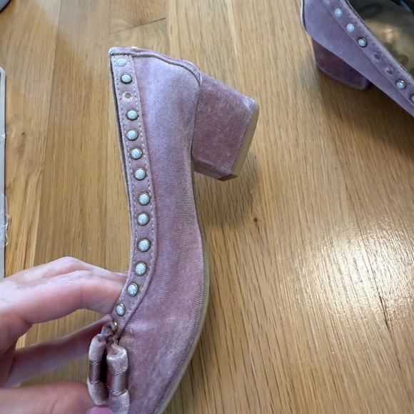 Sam Edelman Mauve Velvet Flats with Bow and Pearls kids girls shoes - Picture 2 of 14